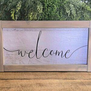 Weathered Welcome Wood Framed Sign Wall Hanging Primitive Farmhouse Decor
